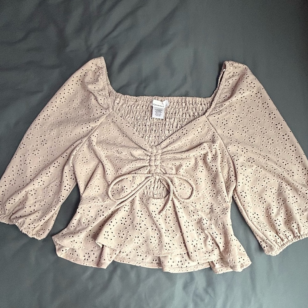 URBAN Romantics Tan Ruched Peplum Blouse